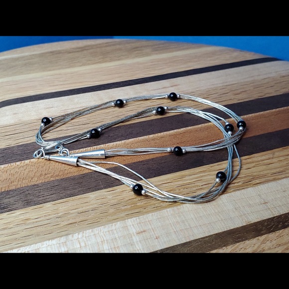 Liquid Silver Onyx Beads Necklace Sterling 18" - Picture 11 of 16